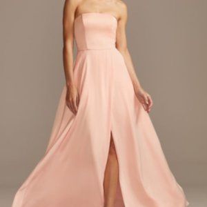 Davids Bridal Crepe-Back Satin Prom/Bridal Strapless Dress
